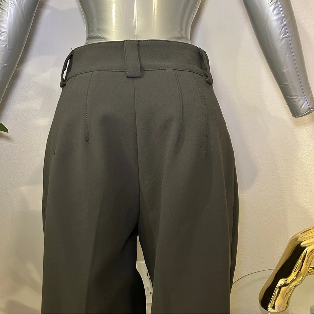 Zara Dark Green High-Waisted Wide-Leg Pants